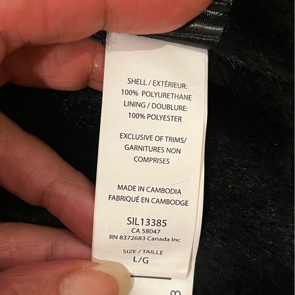 Silver Paw dog puff coat / jacket / apparel faux leather faux fur. Black. Size L - Picture 7 of 12